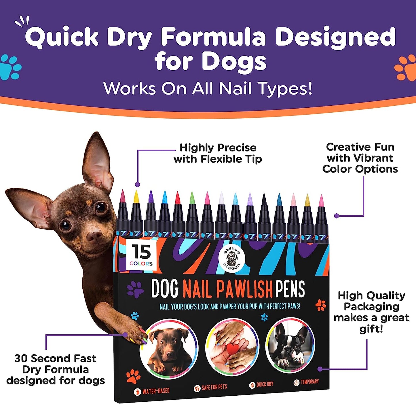 Dog Nail Polish Pens 8 or 15 Color Set