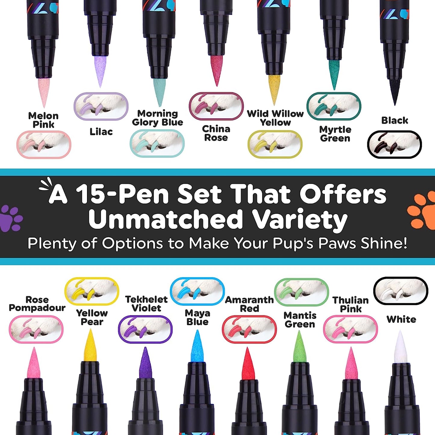 Dog Nail Polish Pens 8 or 15 Color Set